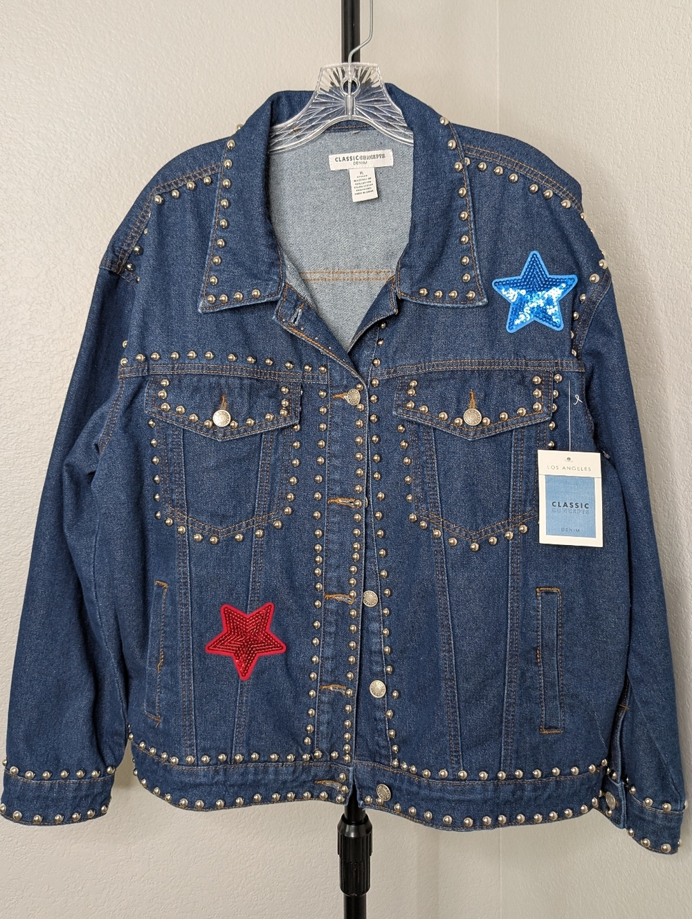 Classic Editions Women's Blue Denim Jean Jacket with Star Patches - Picture 5 of 5